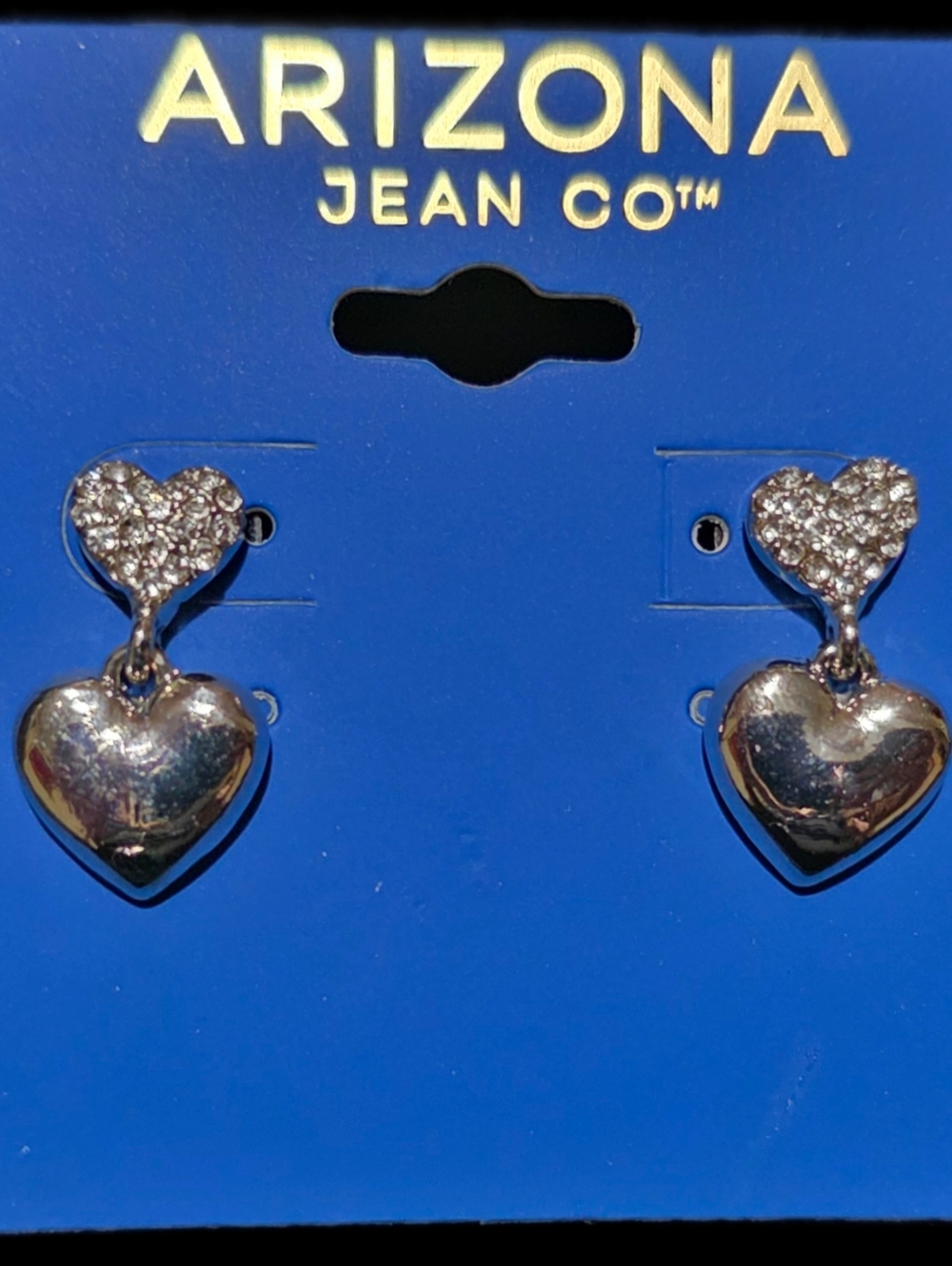 Silver-Tone Crystal Heart Drop Earrings